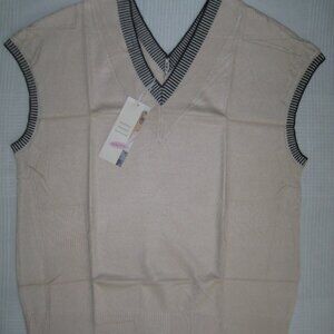 Dokotoo Women V Neck Sleeveless Sweater Vest Beige Business Casual Pullover M